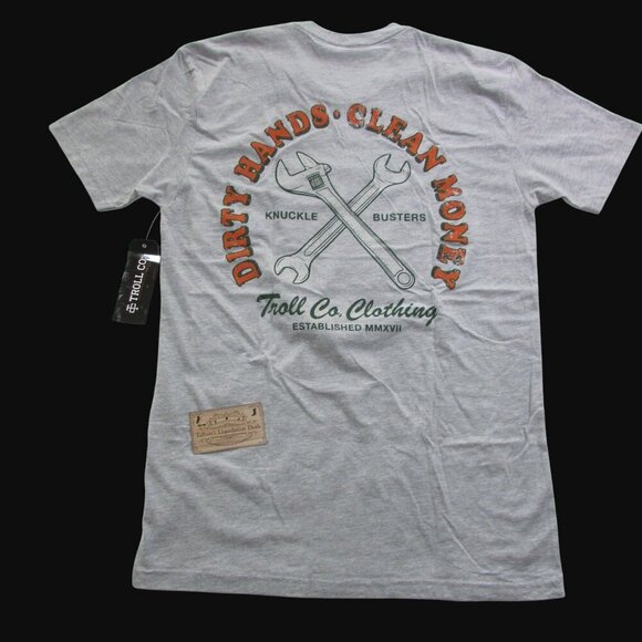 Troll Co. Men's Short Sleeve Retro Knuckle Buster Graphic T-Shirt Nickel Heather - Picture 1 of 3